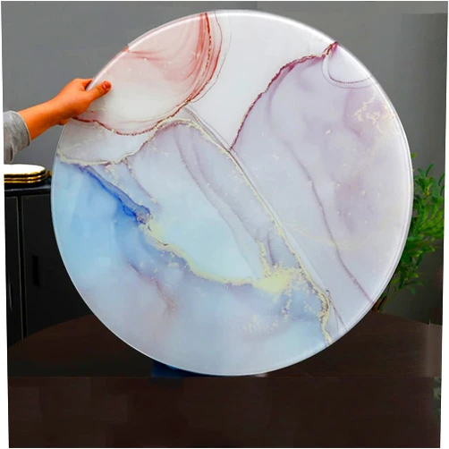 WEBUP Glass Dining Table Top 24inch 28inch 32inch 36inch 40inch Round Tempered Glass Top with Marbling, Flat Circular Sheet, 1/3