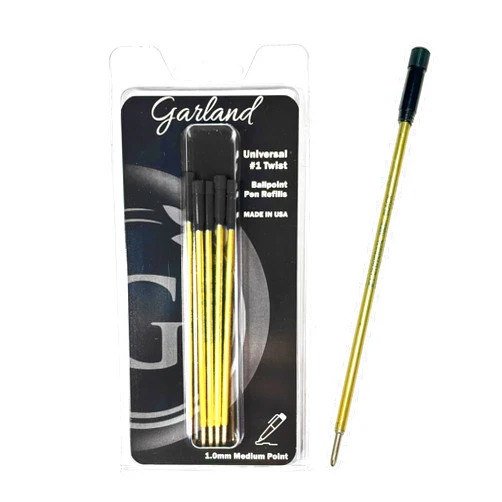 Garland Universal #1 Cross Compatible Ballpoint Pen Refill, USA Made, Archival Ink, 1.0mm Medium Point, Smooth Writing, 5 Pack (Black)