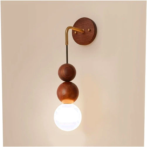 Generic Globe Wall Sconce Mid-Century Japanese Style Wood Adjustable Height Wall Lamp for Living Room Bedroom Bedside(Walnut)
