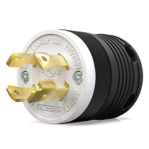 ELEGRP NEMA L14-30P Locking Plug, Generator Twist Lock Adapter Male Plug, 30 Amp 125/250V 3 Pole 4 Wire Grounding, Industrial Grade Heavy Duty, UL Listed (1 Pack, Black/White)