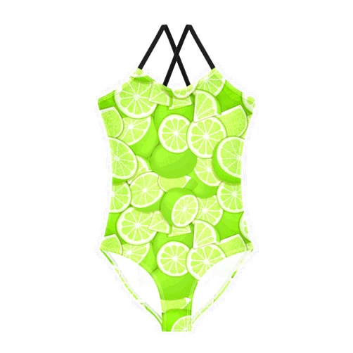 Aflyko Botanic Fruit Girls Halter Swimsuit Tropical Lime Green One Piece Beach Swimwear 3-10T