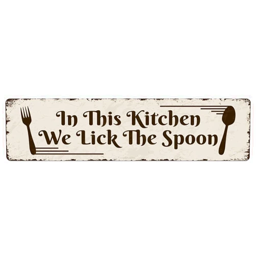 WEGUZIX In This Kitchen We Lick The Spoon Vintage Metal Sign for Home Kitchen Farmhouse Bakery Dinning Room Bar Wall Decor Funny Inspirational Poster Wall Art Retro Aluminum Sign 4x16 Inch