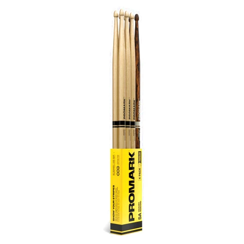 Promark Drum Sticks - 5A Drumsticks - Rebound - Made from Hickory Wood - Drum Accessories - Acorn Tip Drum Sticks -3 Pairs of Rebound 5A + 1 Pair of FireGrain 5A