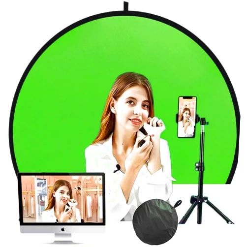 BiZiSOFON Collapsible Green Screen Backdrop Green Screen Background with Carrying Bag,Portable Webcam Background Pop Up Green Screen Chair for Streaming Zoom, Online Meeting(Green Circle, 55.1