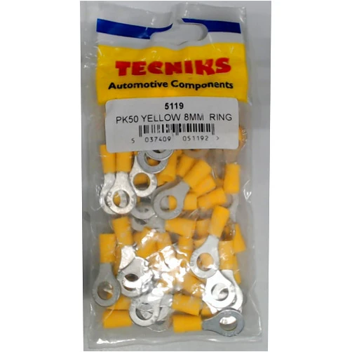Tecniks 5119 Yellow Ring 8mm Terminals Pack of 50