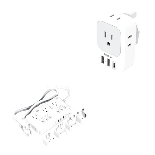 TESSAN US to UK Plug Adapter, TESSAN Type G Travel Converter with 3 USB Charger(1 USB C Port), 220V to 110V Voltage Converter, 2000W Step Down Transformer Universal Adapter, for Europe UK EU AUS Spain Italy