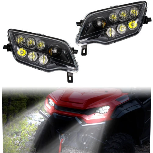 SAUTVS LED Headlights Assembly for Honda Pioneer/Talon, Head Lights Front Lamps with High Low Beam for Honda Pioneer 1000 700 / Talon/Rancher 420 / Foreman 500 / Rubicon Accessories (2PCS)