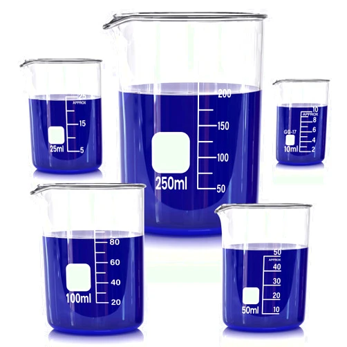 DF DUALFERV Glass Beakers Set, 5 Sizes - 10ml, 25ml, 50ml, 100ml, 250ml, 3.3 Borosilicate Beaker for Laboratories, Classrooms or Home, Griffin Low Form Lab Beakers