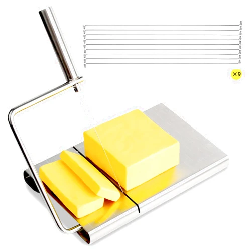 Break The Waves Cheese Slicer with 9 Replacement Wires, Heavy-Duty Stainless Steel Cheese Cutter Board, for Block Cheese, Dishwasher Safe