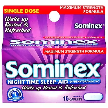 Sominex Nighttime Sleep-Aid Caplets, Maximum Strength, 16 ea (Pack of 2)