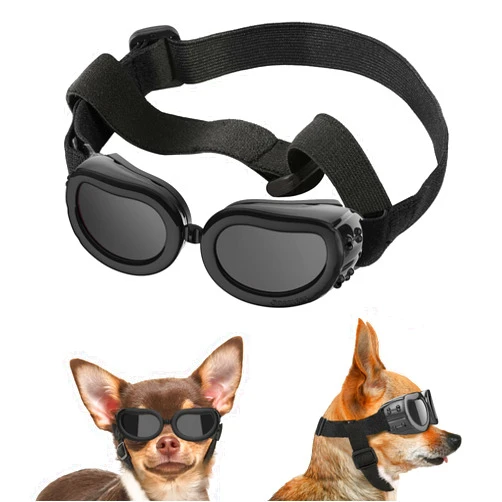 Lewondr Dog Sunglasses Small Breed Dogs Goggles UV Protection,Goggles for Small Dogs Eye Wear Protection with Adjustable Strap Windproof Anti-Fog Sunglasses for Small Dogs Doggy Doggie Glasses,Black