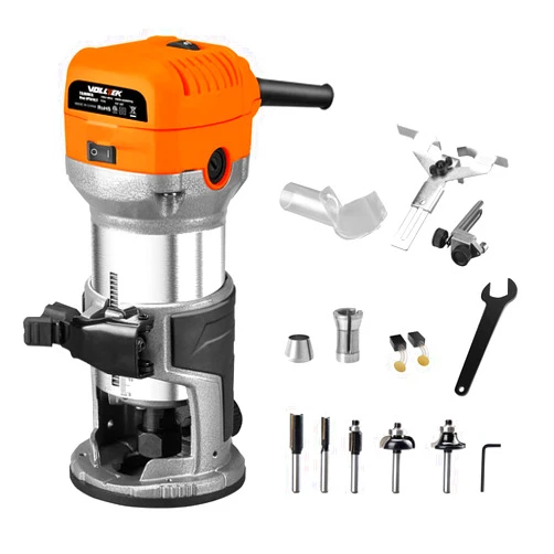VOLLTEK 6.5-Amp Wood Router Tool, 1.25 HP Compact Trim Router with 5PCS Wood Router Bits, Edge Guide, Roller Guide, Dust Hood and 1/4