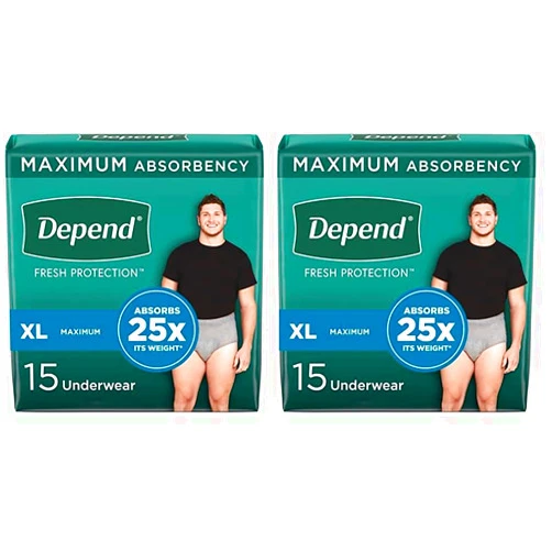 Depend FIT-Flex Incontinence Underwear for Men, Maximum Absorbency, Disposable, Extra-Large, Grey, 15 Count (Pack of 2)