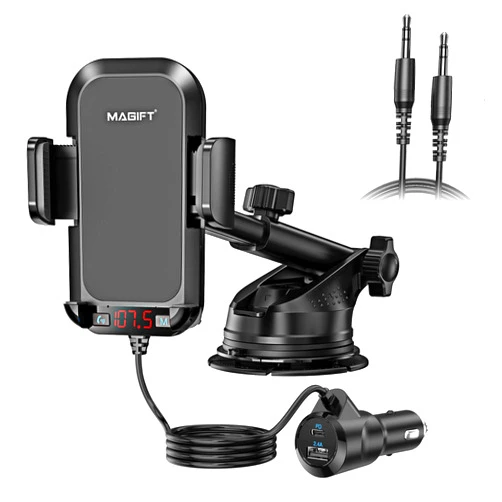 Magift 54W Bluetooth 5.3 FM Transmitter Car Adapter with Phone Holder 3-in-1, HiFi Bass Sound, Hands-Free Calling, 36W PD, QC 18W Supports TF/SD Card 64G AUX USB Flash Drive for iPhone Android Phone
