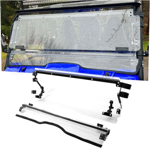 HECASA Flip 3-in-1 Windshield Compatible with 2018-2020 Yamaha Wolverine X4 / X2 Clear Heavy Duty Folding Down Windscreen Scratch Resistant Gas Spring Included