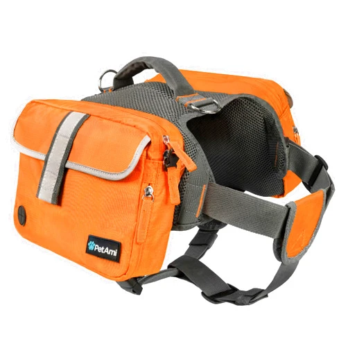 PetAmi Dog Backpack for Medium Large Dogs, Dog Saddle Bag for Dogs to Wear, Harness Saddlebag with Reflective Safety Side Pockets for Hiking, Camping, Vest Dog Pack for Travel (Orange, Large)