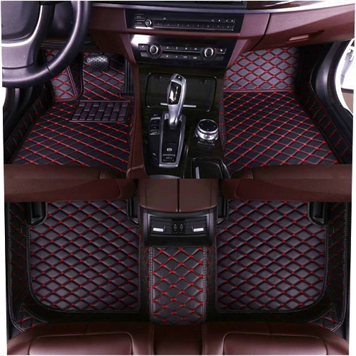 Muchkey car Floor Mats fit for Dedicated Custom Style Luxury Leather All Weather Protection Floor Liners Full car Floor Mats Black-Red