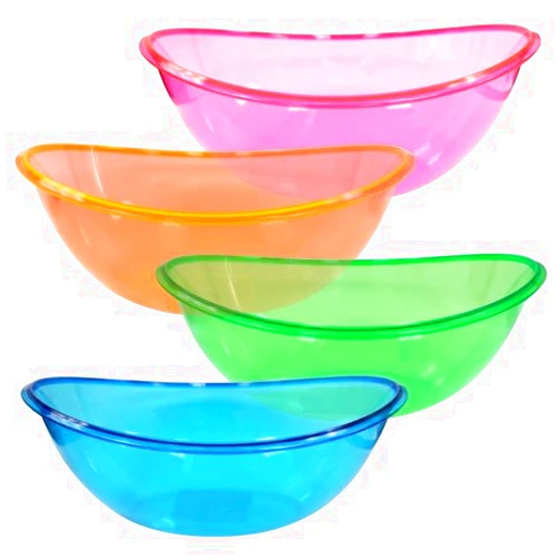 ChefLand Oval Plastic Contoured Serving Bowls, Party Snack or Salad Bowl, 80-Ounce, Assorted Colors, Set of 4