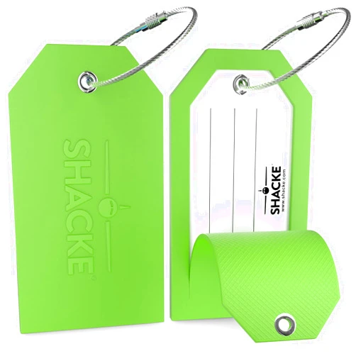 Shacke Luggage Tags with Full Back Privacy Cover w/Steel Loops - Set of 2