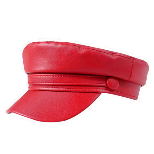Danse Jupe Women PU Leather Flat Top Newsboy Hat Paperboy Hat Sailor Hat Painter Cap