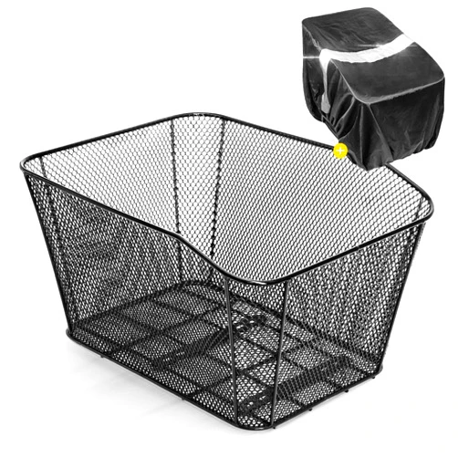 ANZOME Rear Bike Basket - Heavy-Duty Iron Wire Bicycle Cargo Rack with Reflective Waterproof Cover