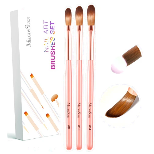 MelodySusie 3Pcs Acrylic Nail Brush Set, Size 8/10/14 Professional Nail Brushes for Acrylic Application Acrylic Powder Nail Art Extension and 3D Nail Carving for DIY Home Salon Nail Art Manicure Tool