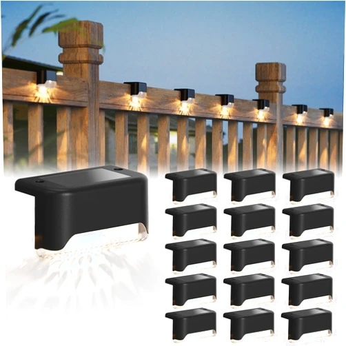 JACKYLED Solar Deck Lights 16 Pack Solar Fence Light Solar Powered Outdoor Step Light IP65 Waterproof LED Solar Pathway Light for Deck Fence Railing Garden Patio StairYard, Black