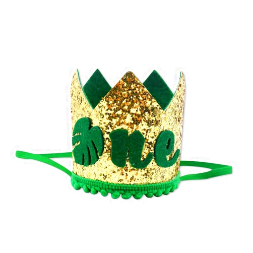 Ullovit First 1st Birthday Crown for Baby Boys Prince, Sparkle Gold Green Wild One Birthday Hat Headband Cake Smash Photo Decoration by Moonlightgo