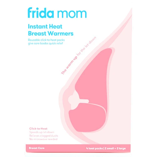 FridaBaby Frida Mom Instant Heat Reusable Breast Warmers - Reusable Click-to-Heat Relief in an Instant for Nursing + Pumping Moms - 2 Sets - 2 Small + 2 Large Heat Packs