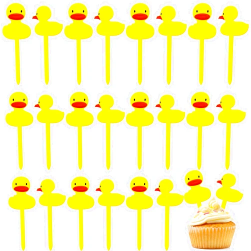 Memorywuu 60 Pcs Duck Cake decoration duck cake Topper Ducky Cup Cake Toppers Reusable Duckie Cupcake Picks for Baby Shower Birthday Party Decorations, Yellow