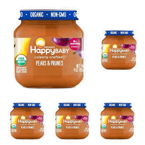 Happy Baby Organic Stage 2 Pears & Prunes Baby Food, 4 OZ (Pack of 5)