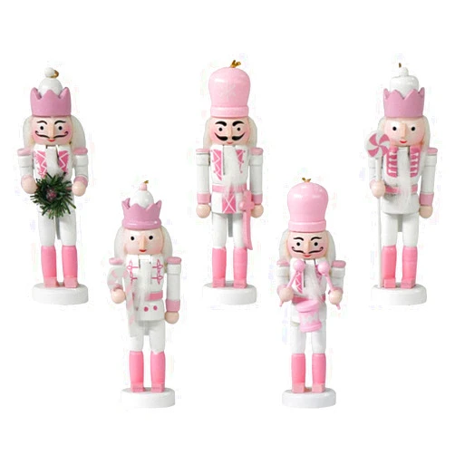 VOSAREA 5pcs Christmas Nutcrackers Figure Hanging Nutcracker Soldier Xmas Tree Wooden Nutcracker Pendant Ornament Christmas Party Favor (Pink)