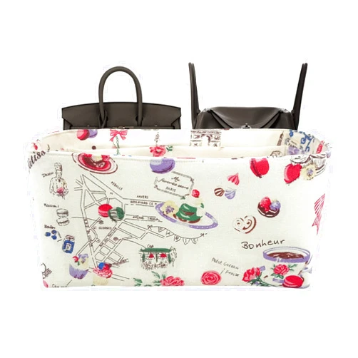 Meenda Bag Organizer Insert for Birkin 25 Retourne, Lindy 26, Bag Handbag, Pearl Macarons Baby Canvas Fabric, Lightweight Fits Perfectly Sturdy Washable, Gift Ideas for Women (Pearl Eiffel BK25)