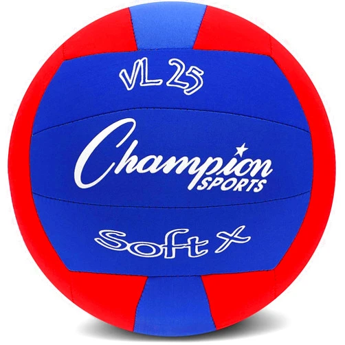 Champion Sports Fabric Volleyball with No-Sting Cover, Indoor - Soft Volleyballs for Beginners - Red/Blue