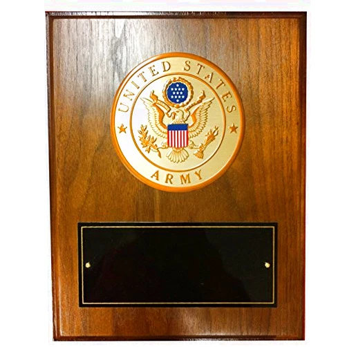 SHOP AWARDS AND GIFTS Customizable 8x10 Inch United States US Military Plaque Award with Medallion, Personalized, Army Walnut Veneer