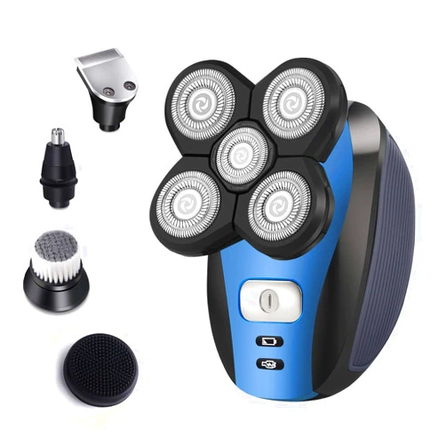 Roziahome Electric Razor for Men Bald Head Shaver 5 in 1 Grooming Kit Rechargeable Cordless Wet Dry Rotary Shaver Clippers Nose Hair Trimmer Facial Cleansing Brush Pop-up Trimmer