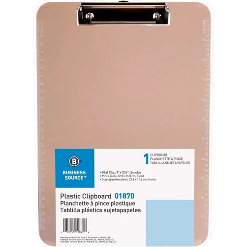 Sparco 01870 Plastic Clipboard,w/ Flat Clip,9-Inch x12-Inch ,Smoke