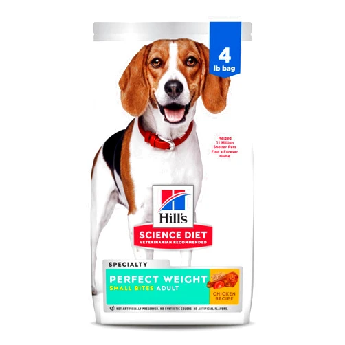 Hill's Science Diet Perfect Weight, Adult 1-6, Weight Management Support, Small Kibble, Dry Dog Food, Chicken Recipe, 4 lb Bag