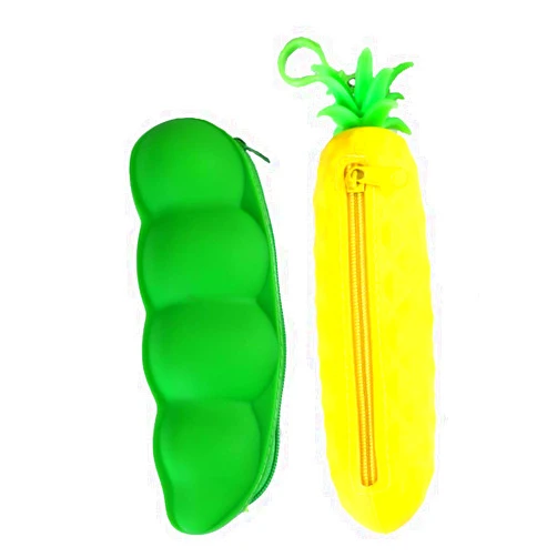 Mixtecc 2-Pack Silicone Pencil Holder, Cute Zipper Case Makeup Bag Organizer Stationery Purse Wallet Cosmetic Brush Bags (Pineapple+Pea)