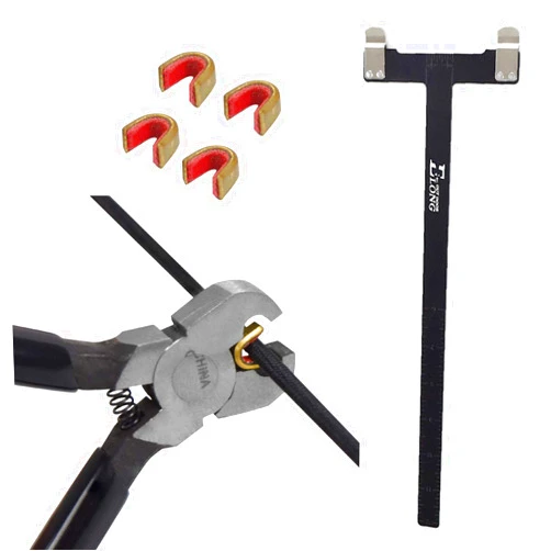 SHENG-RUI Archery Bow String Nocking Points Steel Pliers T Ruler Set Brass Buckle Clip Knocks Measuring Tool