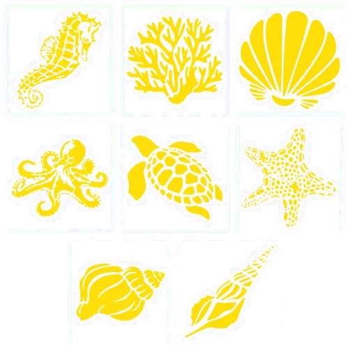 Ousita 8 Mixed Media Sea Creatures Animals Stencils Set 5.1x5.1