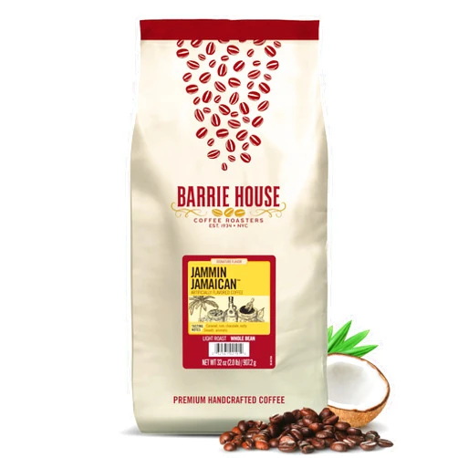 Barrie House Jammin Jamaican Flavored Whole Bean Coffee, 2 lb Bag | Light Roast | Smooth and Decadent | 100% Arabica Coffee Beans