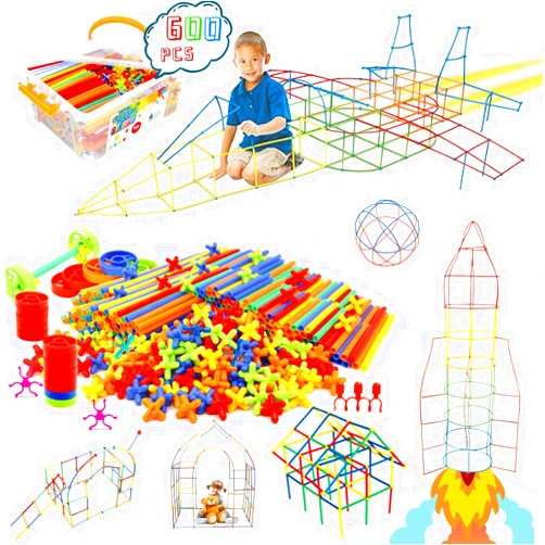 Ggiibro Straw Constructor Toys STEM Building Toys 600Pcs Straw Toy Interlocking Plastic Toys Engineering Toys Thin Tube Blocks Toy Educational Toy Kit for 3 4 5 6 7 8 Years Kids Toy for Boys and Girls