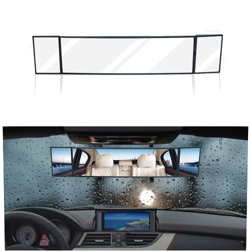 Ziciner Car Rear View Mirror, 15.1'' Anti-Glare Panoramic Wide Angle Rearview Mirror, Interior Clip-on Extended Mirror, Universal Vehicle Interior Accessories for Car, SUV, Truck (Silver#2)