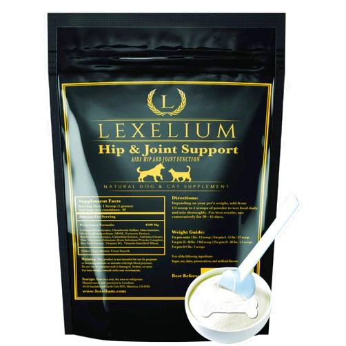 Lexelium Joint Supplement for Dogs & Cats - Chondroitin Sulfate, Turmeric, MSM, Glucosamine & Calcium for Healthy Bones & Optimal Skeletal Function - Optimal Joint Care to Help w/Arthritis- 200g