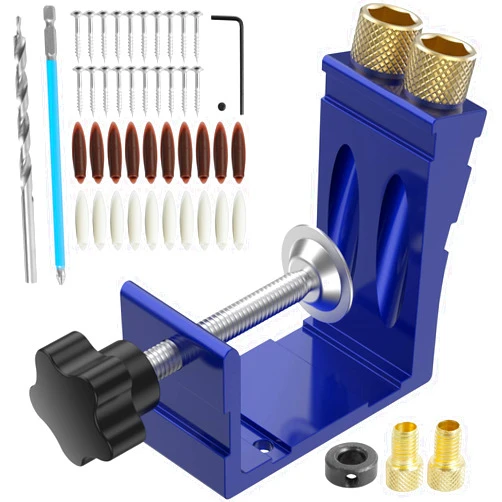 Abizarch 47Pcs Pocket Hole Jig Adjustable Punch Locator 15 Degree Angle Hole Drill Guide Kit High Precision Drill Punch Positioner for Carpenter DIY Joinery Work Woodworking Tool