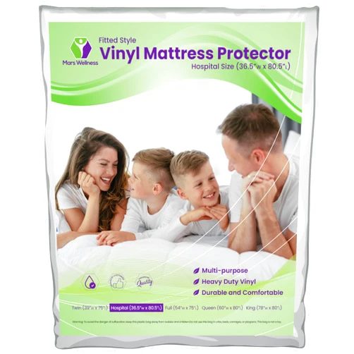 Mars Wellness Waterproof Vinyl Mattress Protector and Cover - Contoured Fitted White Mattress Cover Sheet - 1 Pack - Hospital