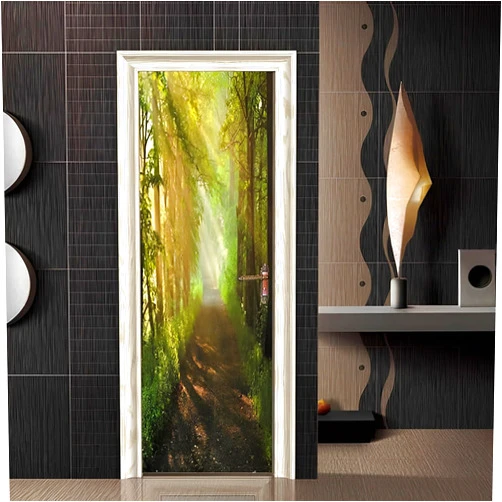 CUGBO Door Wallpaper Murals 3D Forest Scene Door Wall Stcikers Self Adhesive Vinyl Removable Art Door Decals for Home Decoration