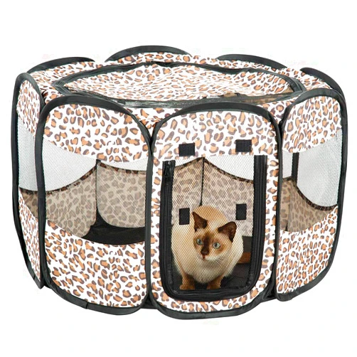 Etna Lexi Home Etna Portable Small Pet Playpen for Dogs or Cat Leopard
