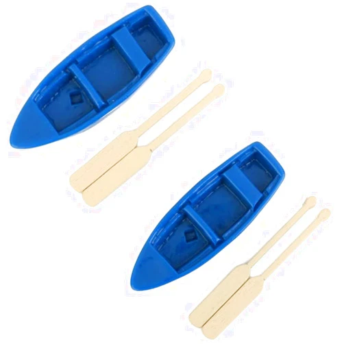Rosojodg 2 Set Miniature Blue Wooden Boat Fairy Garden Accessories,DIY Crafts,Mini Blue Canoe with Oars for Fairy Garden Supplies,Cake Topper,Fish Tank,Home Party Decoration,Moss Landscape,Miniatures